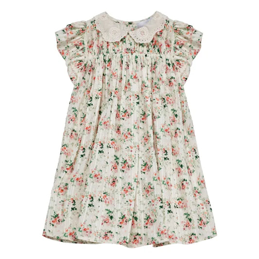 CERA UNA VOLTA CREAM/PINK FLORAL COLLAR DRESS