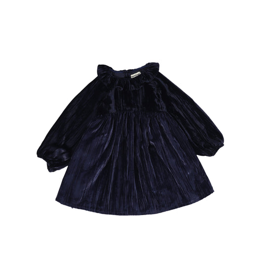 TOCOTO VINTAGE NAVY VELVET RUFFLE COLLAR DRESS