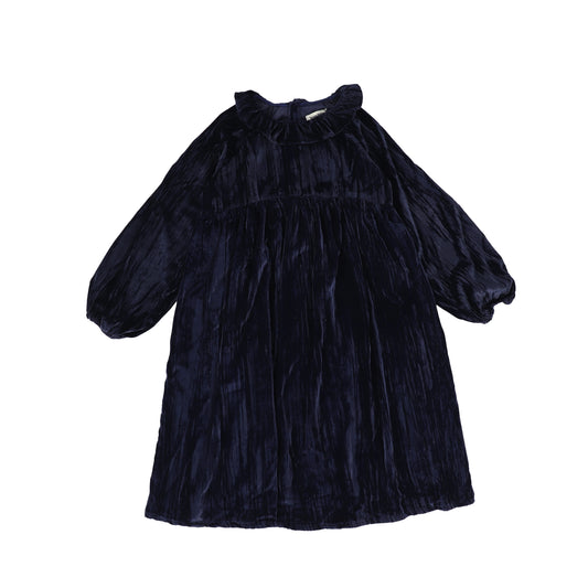 TOCOTO VINTAGE NAVY VELVET RUFFLE COLLAR MIDI DRESS