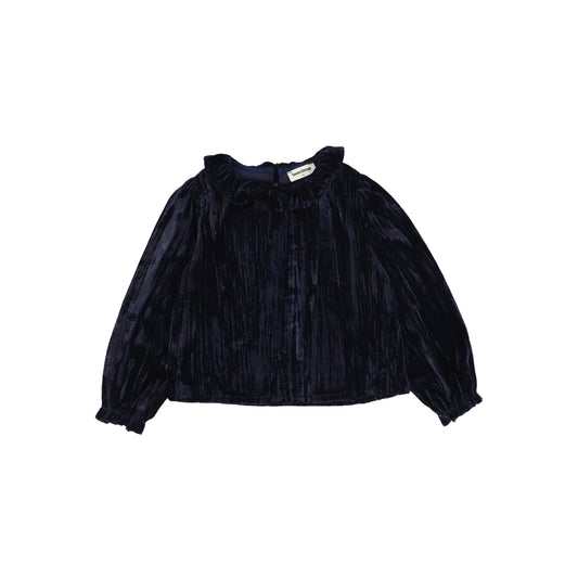 TOCOTO VINTAGE NAVY VELVET RUFFLE COLLAR BLOUSE