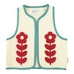 PIUPIUCHICK ECRU/GREEN EMBROIDERED VEST