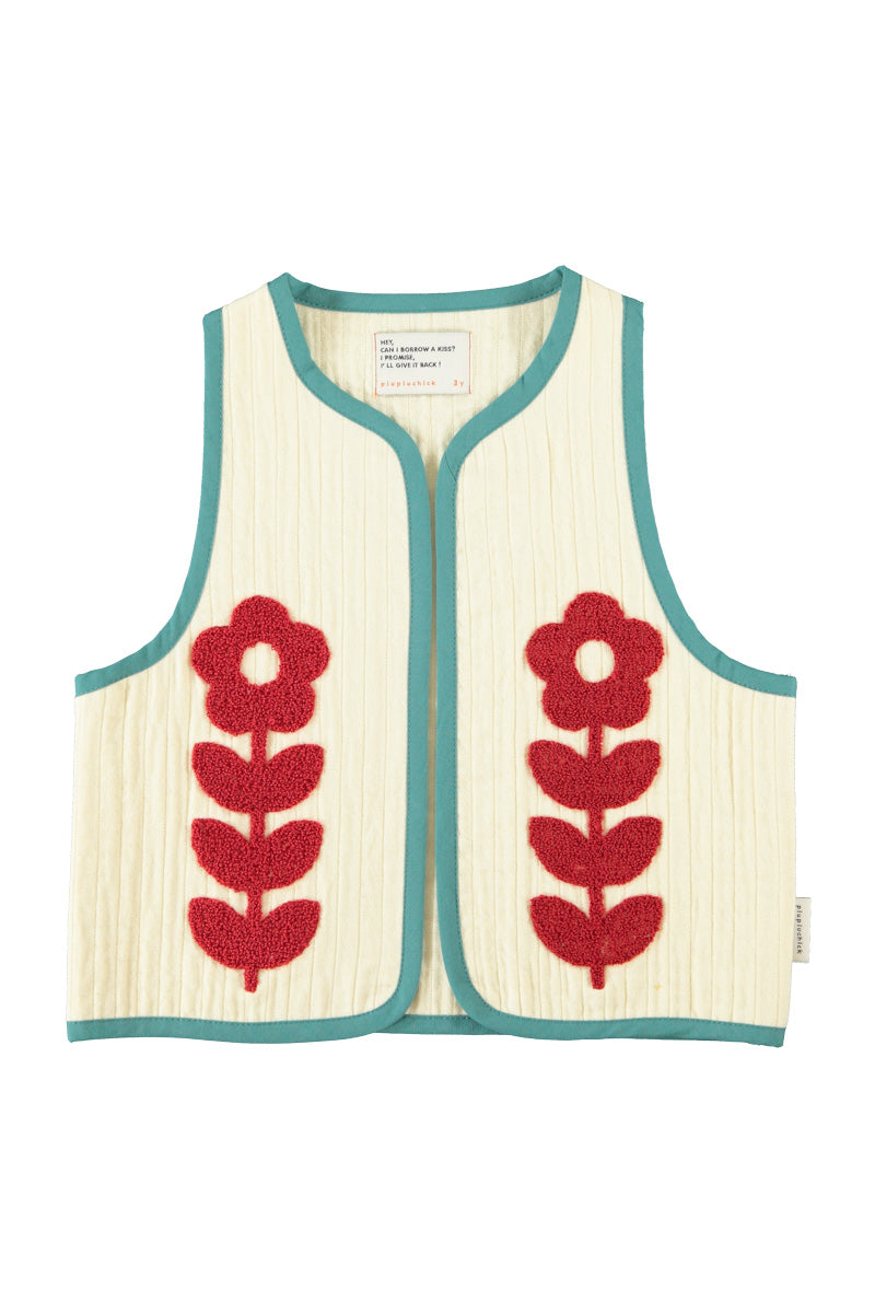 PIUPIUCHICK ECRU/GREEN EMBROIDERED VEST