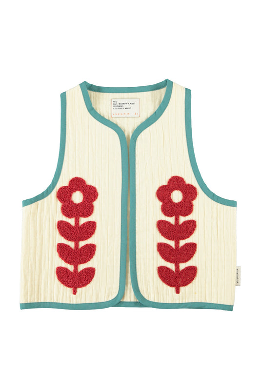 PIUPIUCHICK ECRU/GREEN EMBROIDERED VEST