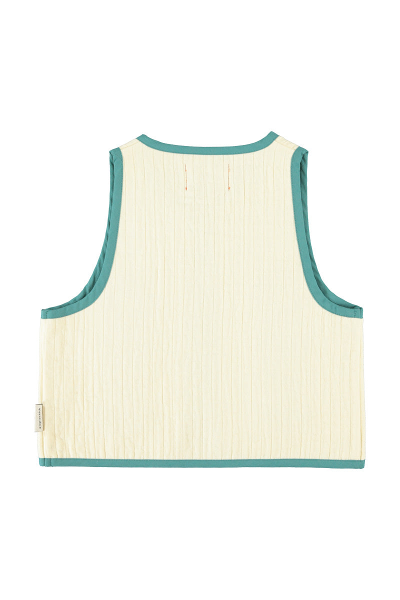 PIUPIUCHICK ECRU/GREEN EMBROIDERED VEST