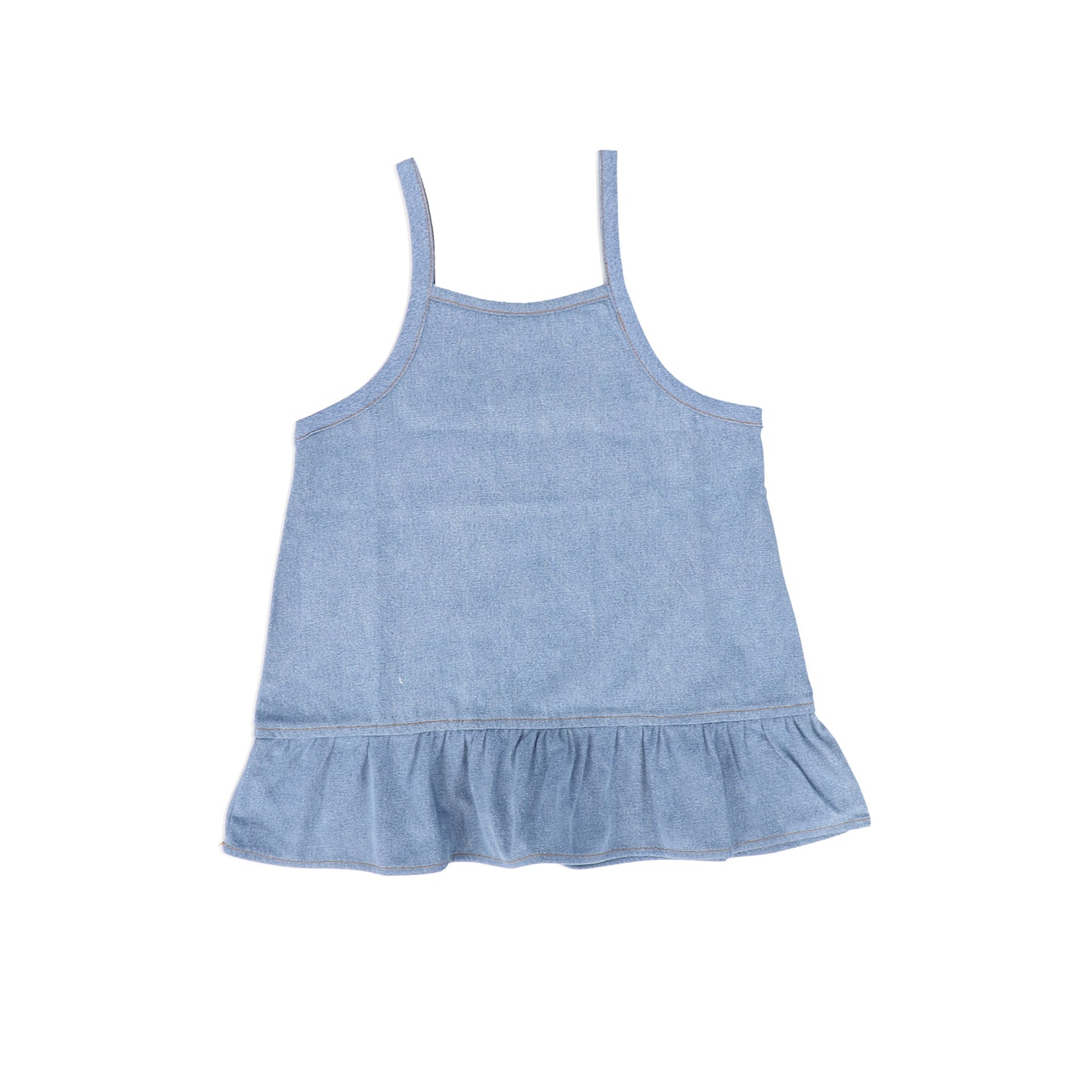 RETRO KID DENIM RUFFLE TRIM DRESS
