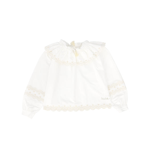 NICOLE MILLER CREAM RUFFLE COLLAR BLOUSE