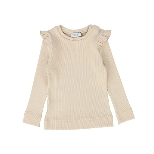 YELL OH SAND RIBBED RUFFLE TOP [Final Sale]