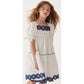 THE MIDDLE DAUGHTER WHITE/NAVY LACE TRIM PUFF SLEEVE DRESS