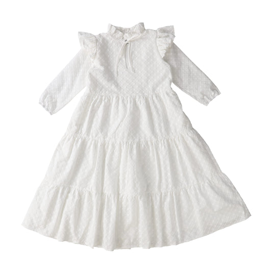 OLIVIA ROHDE OFF WHITE TEXTURED RUFFLE DRESS [Final Sale]