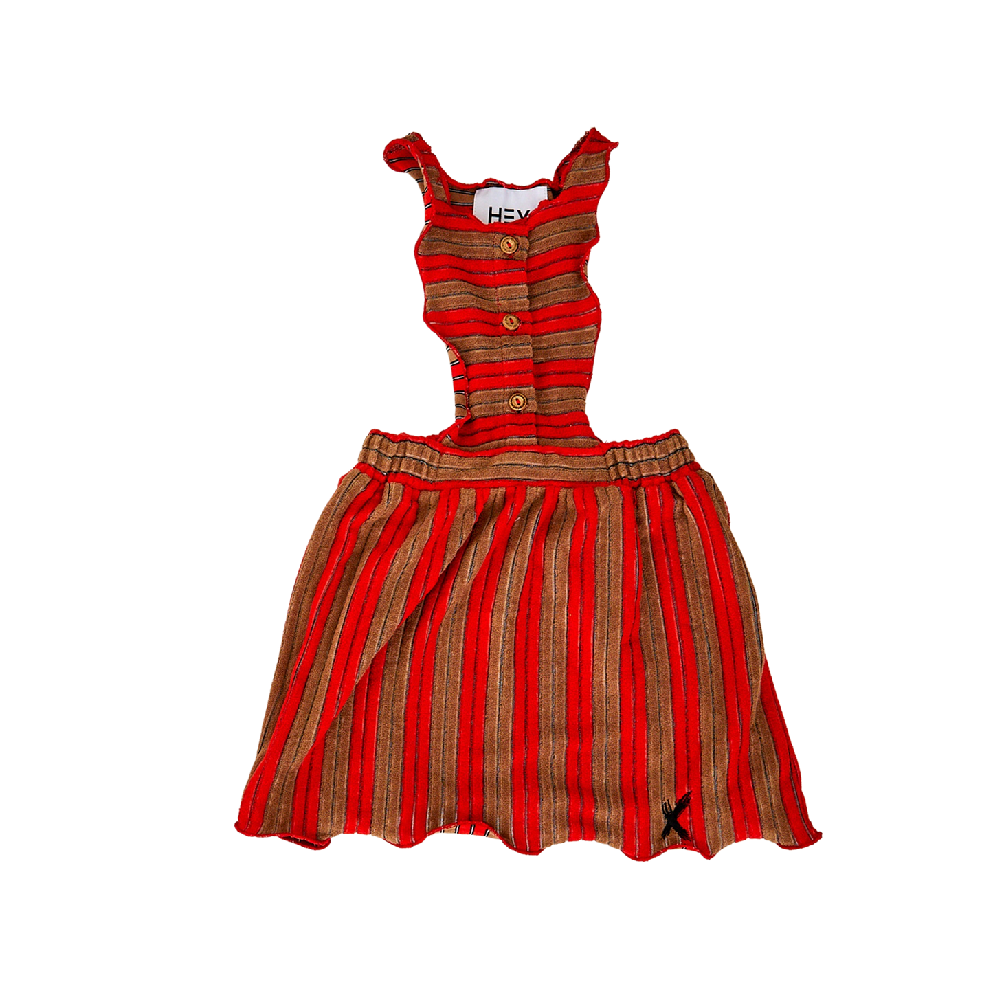 HEY KID RED/BROWN STRIPED TERRY PINAFORE DRESS [Final Sale]