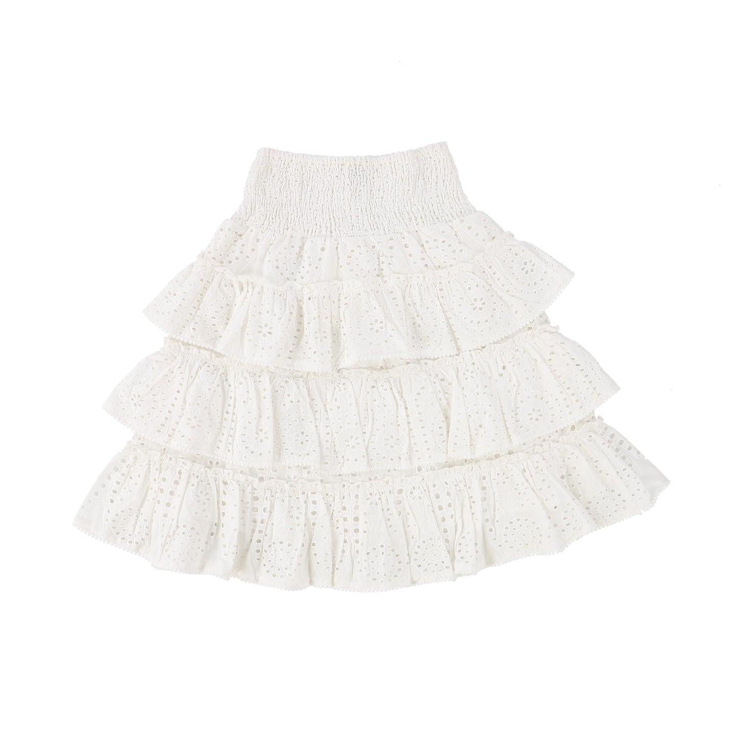 TWINSET WHITE EYELET LACE SMOCKED TIERED SKIRT [Final Sale]