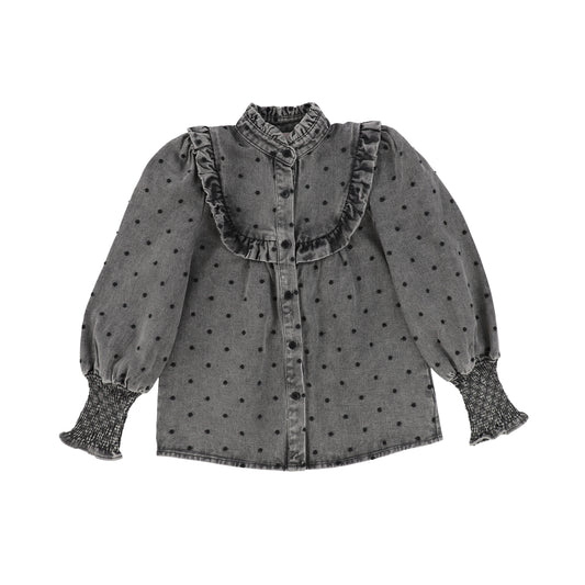 Steph The Label Black Wash Dotted Ruffle Blouse [Final Sale]