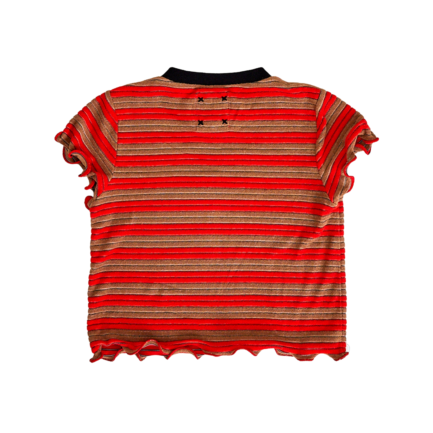 HEY KID RED/BROWN STRIPED TERRY LETTUCE EDGE TEE [Final Sale]