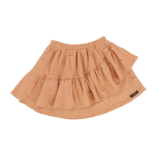 A Monday Peach Mushroom Print Diagonal Ruffle Skirt [Final Sale]