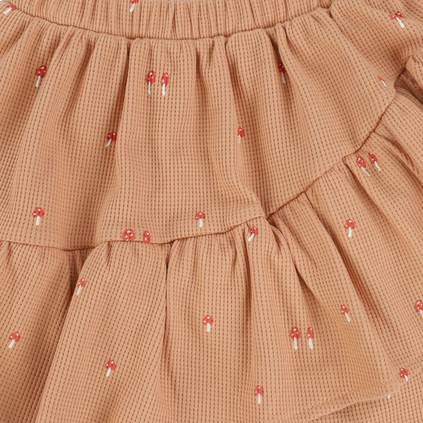 A Monday Peach Mushroom Print Diagonal Ruffle Skirt [Final Sale]