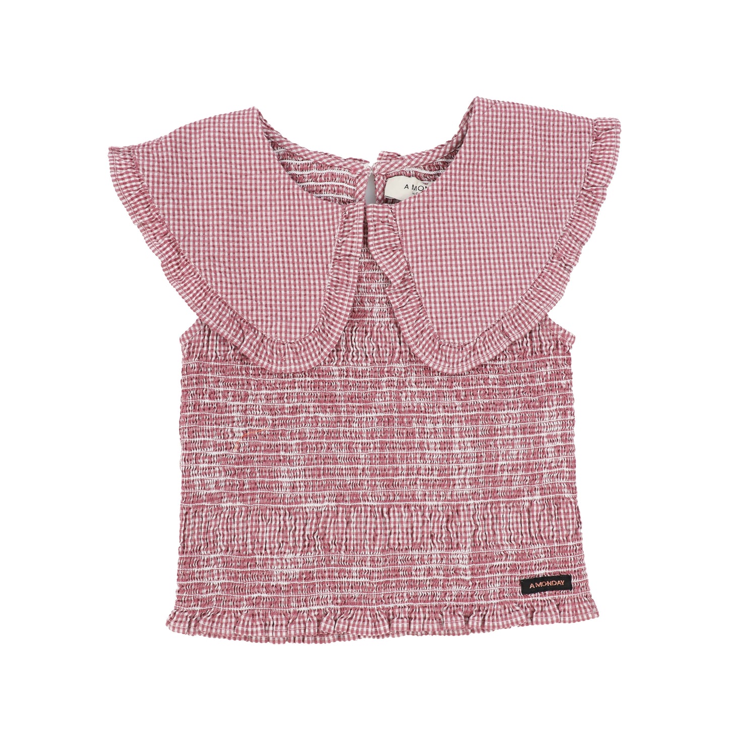 A Monday Raspberry Gingham Smocked Blouse [Final Sale]