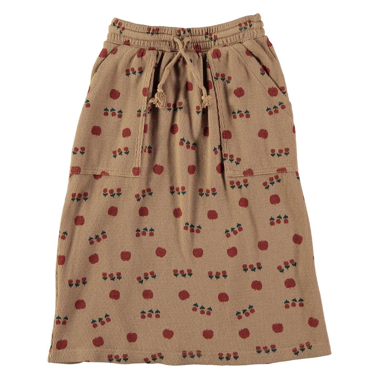 Picnik Camel Apple Allover Print Pocket Skirt [Final Sale]