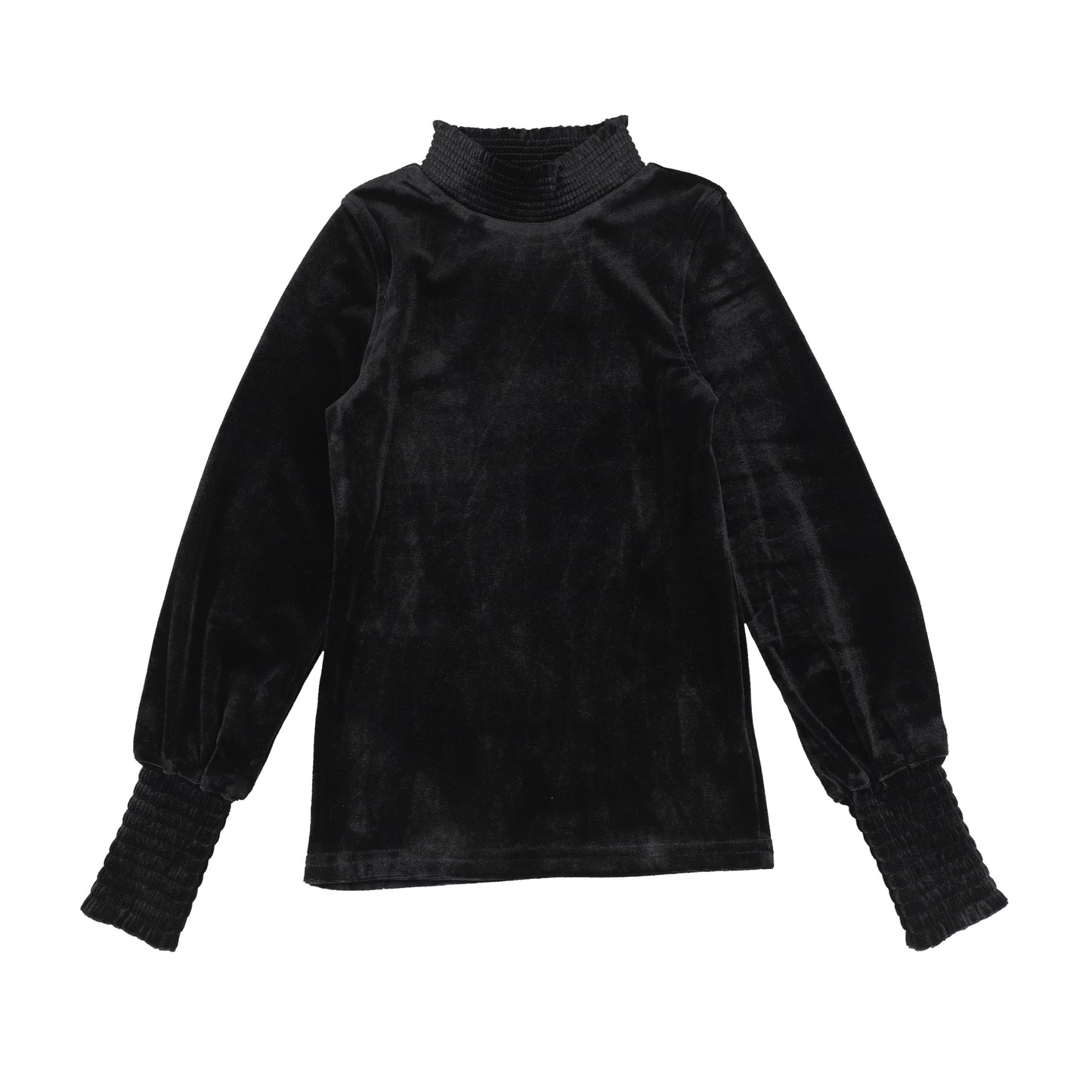 Bamboo Black Velour Smock Mock Neck Top [Final Sale]