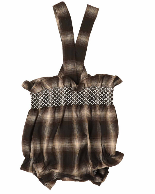 Belati Black Plaid Smocked Romper [Final Sale]