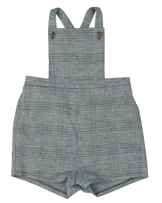 BELATI NAVY PLAID BUTTON DETAIL PLEATED OVERALLS [Final Sale]