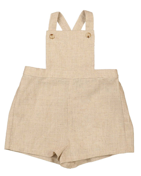 BELATI NOUGAT TEXTURED LINEN SUSPENDER ROMPER [Final Sale]