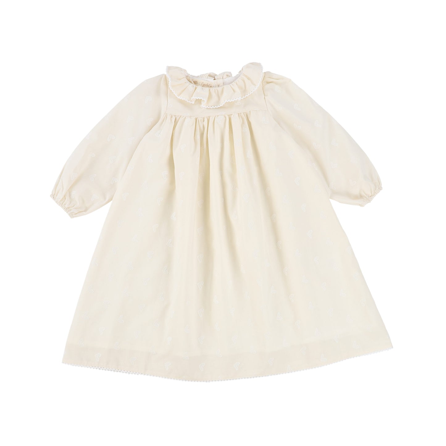 LITTLE EYELET OFF WHITE HEART PRINT RUFFLE COLLAR DRESS [Final Sale]