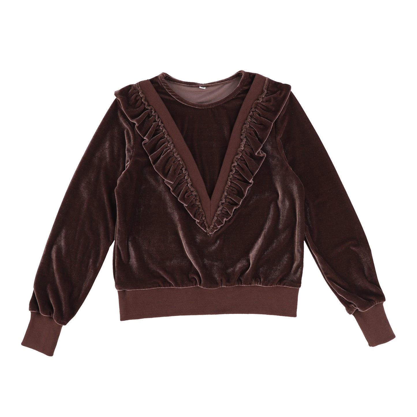 Vibe Plum Ruffle V Velvet Sweater [Final Sale]