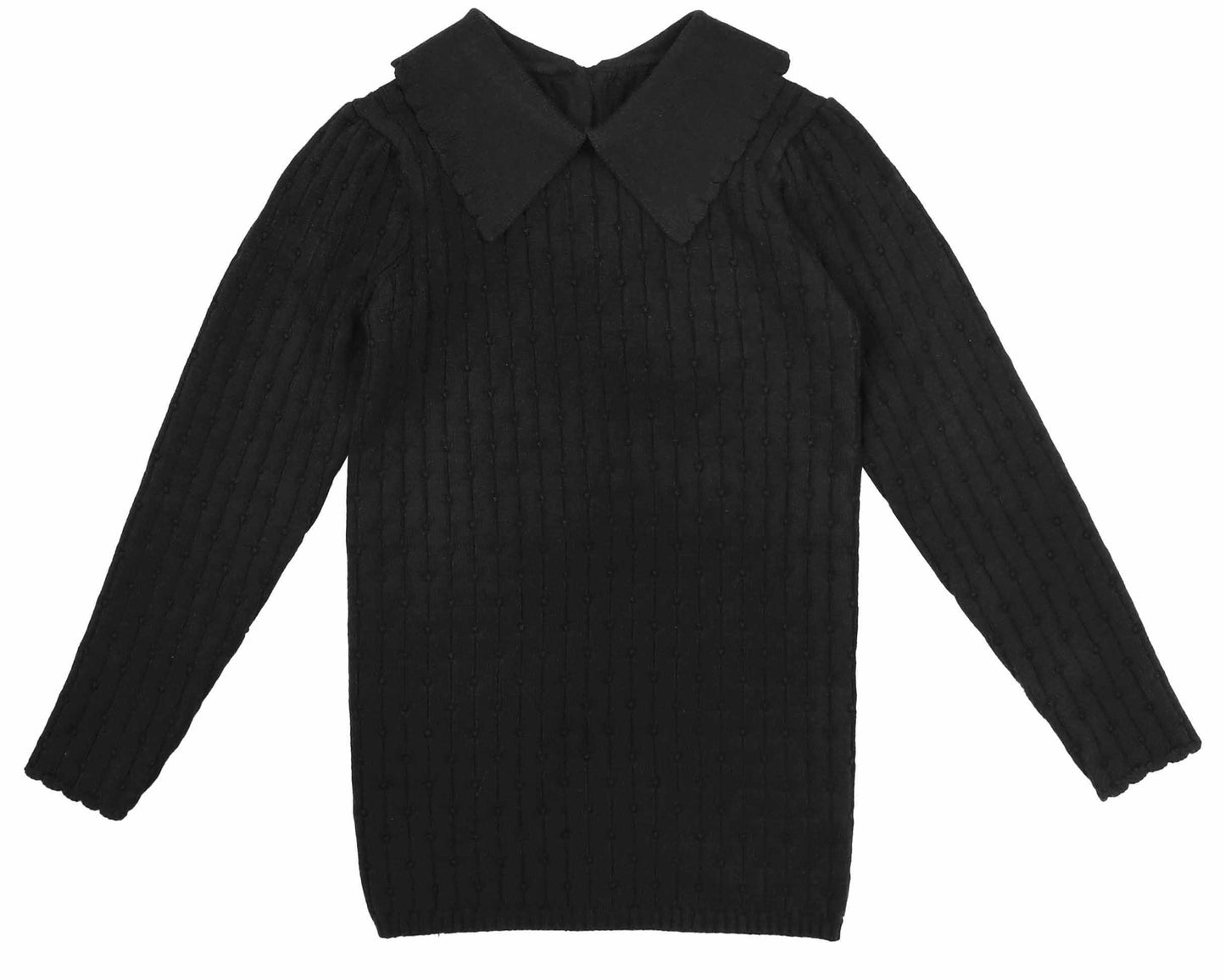 Belati Black Pointelle Knit Collared Sweater [Final Sale]
