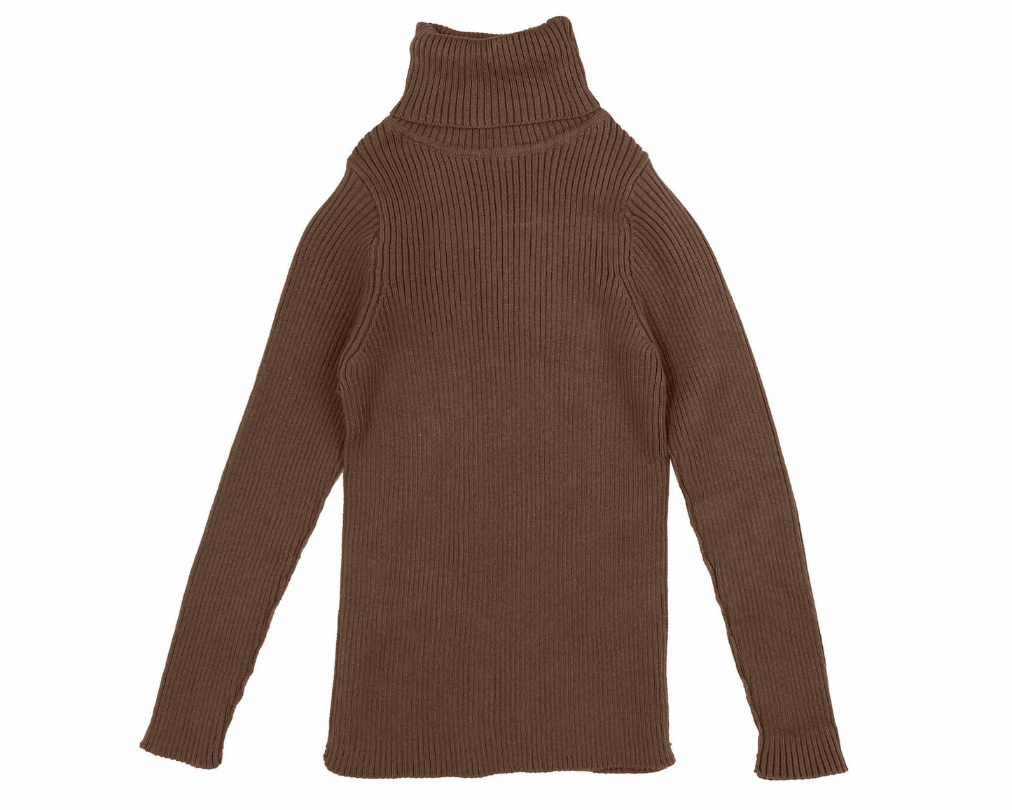 Belati Brown Ribbed Knit Turtleneck Top [Final Sale]