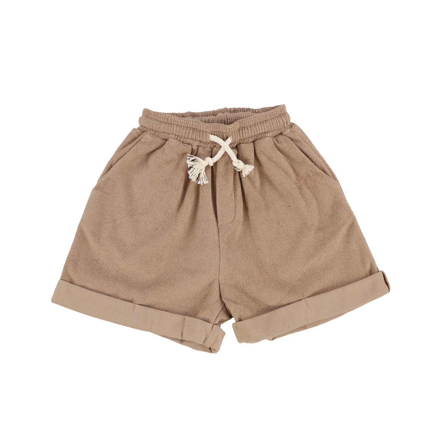 HELLO YELLOW CAMEL TERRY SHORTS [Final Sale]