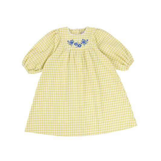 ONE CHILD YELLOW CHECKED FLOWER DRESS [Final Sale]