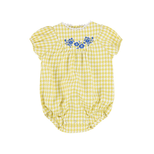 ONE CHILD YELLOW CHECKED FLOWER ROMPER [Final Sale]
