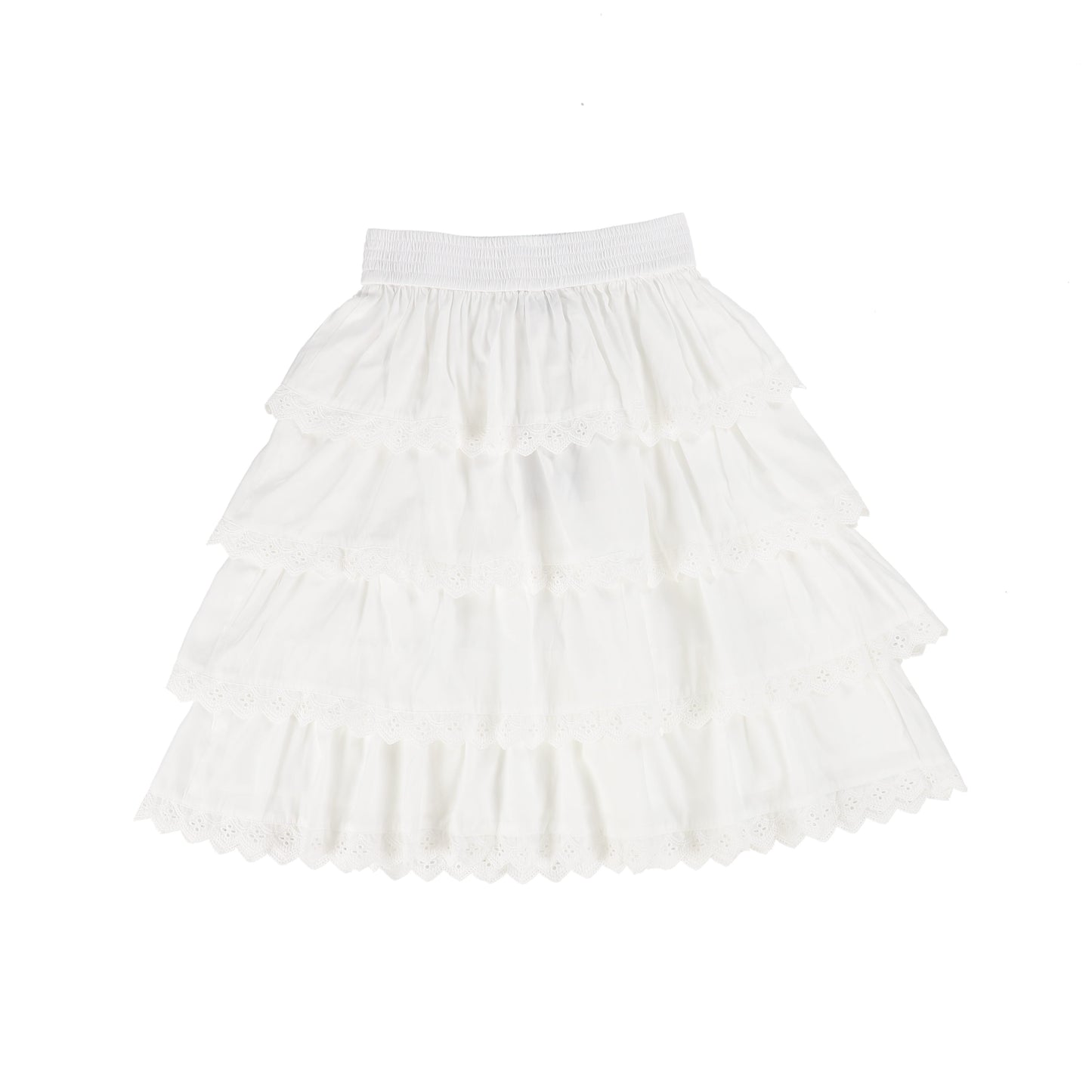 BAMBOO WHITE TRIMMED LACE RUFFLE SKIRT [Final Sale]