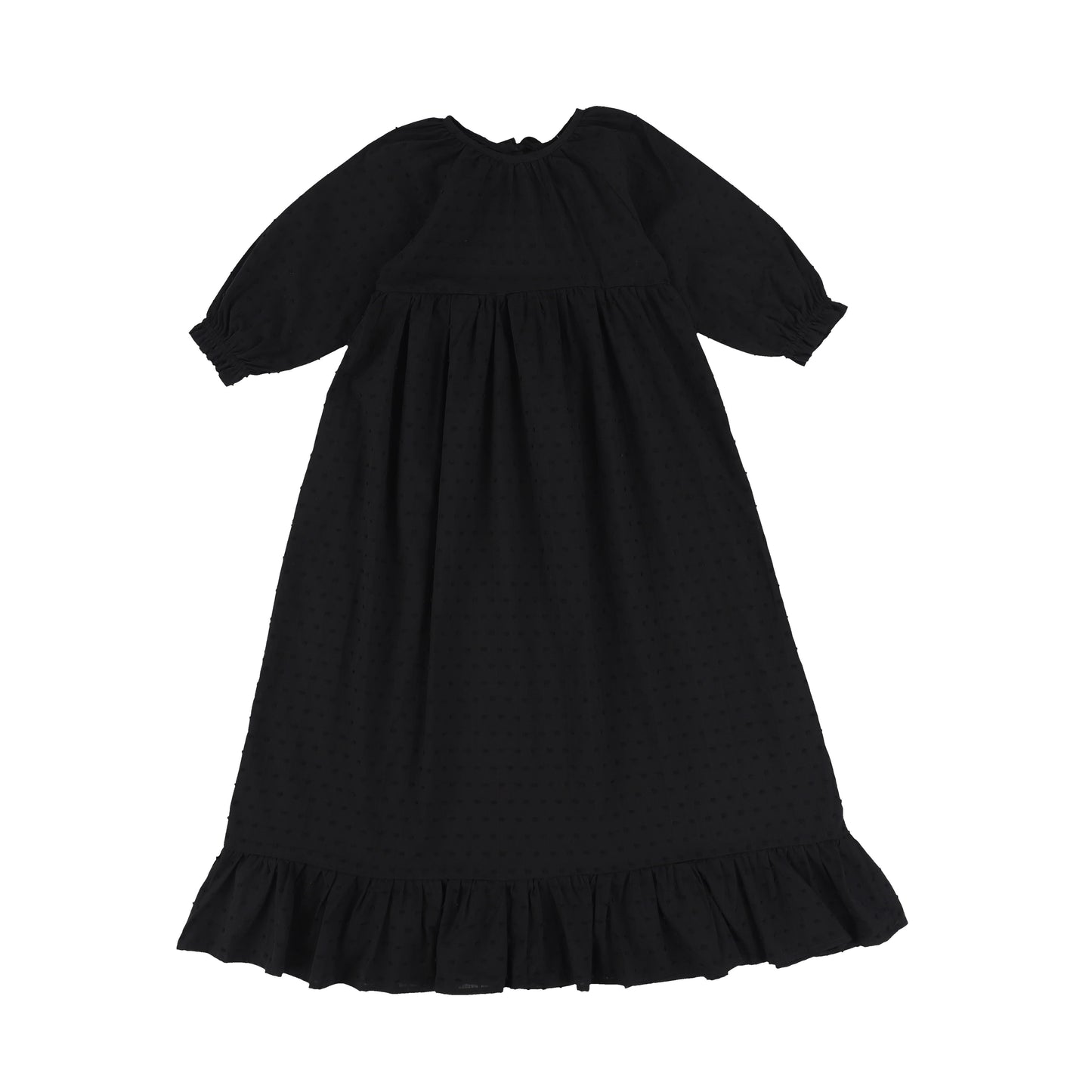 BAMBOO BLACK SWISS DOT RUFFLE MAXI DRESS [Final Sale]