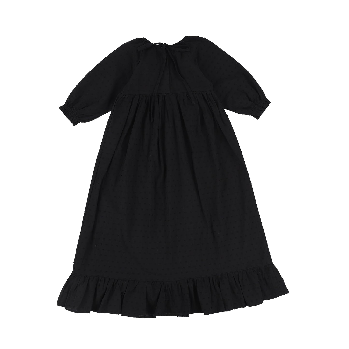 BAMBOO BLACK SWISS DOT RUFFLE MAXI DRESS [Final Sale]