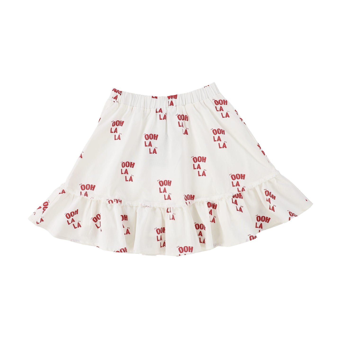 BAMBOO BASICS BERRY LINEN GRAPHIC PRINT RUFFLE SKIRT [Final Sale]