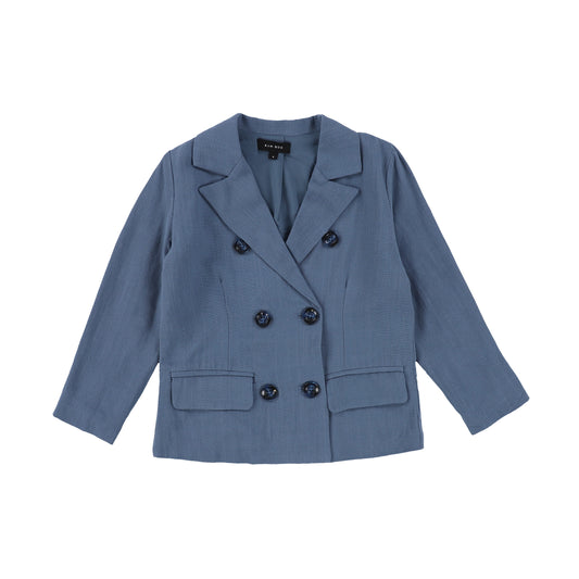 BAMBOO BLUE DOUBLE BREASTED LINEN BLAZER [Final Sale]