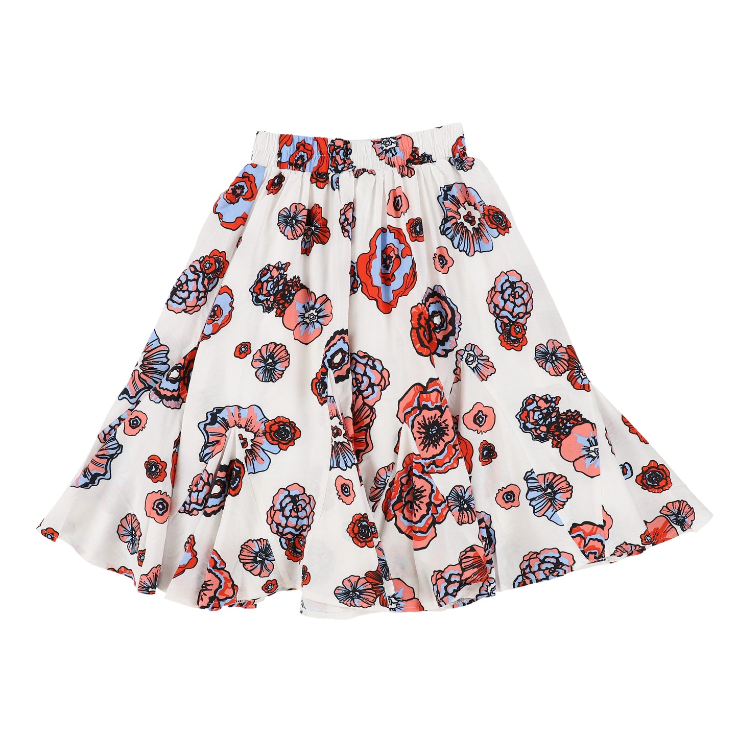 TUSTELLO RED FLORAL ASYMMETRICAL SKIRT [Final Sale]