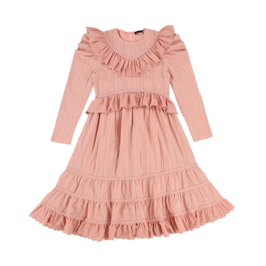 BAMBOO PINK EMBROIDERED LACE RUFFLE DRESS [Final Sale]