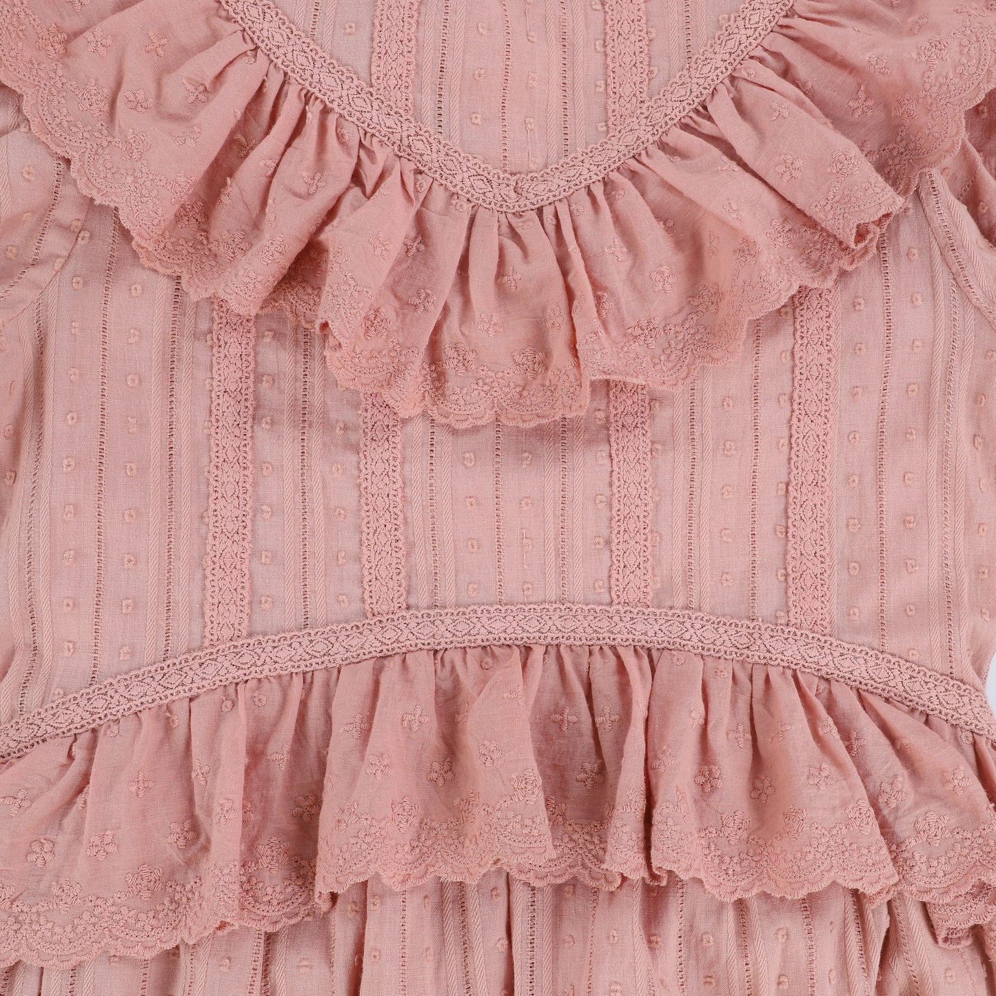 BAMBOO PINK EMBROIDERED LACE RUFFLE DRESS [Final Sale]