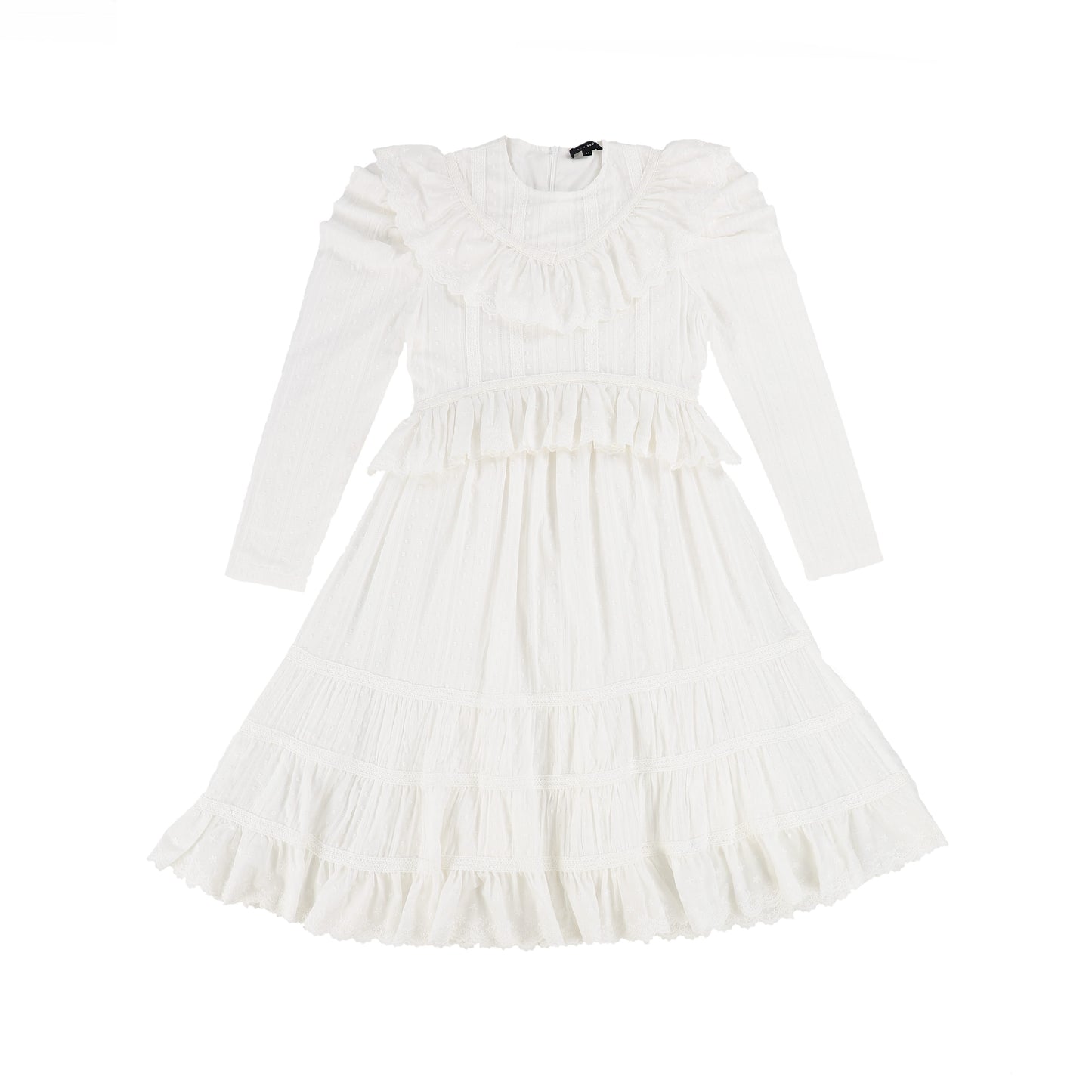 BAMBOO IVORY EMBROIDERED LACE RUFFLE DRESS [Final Sale]