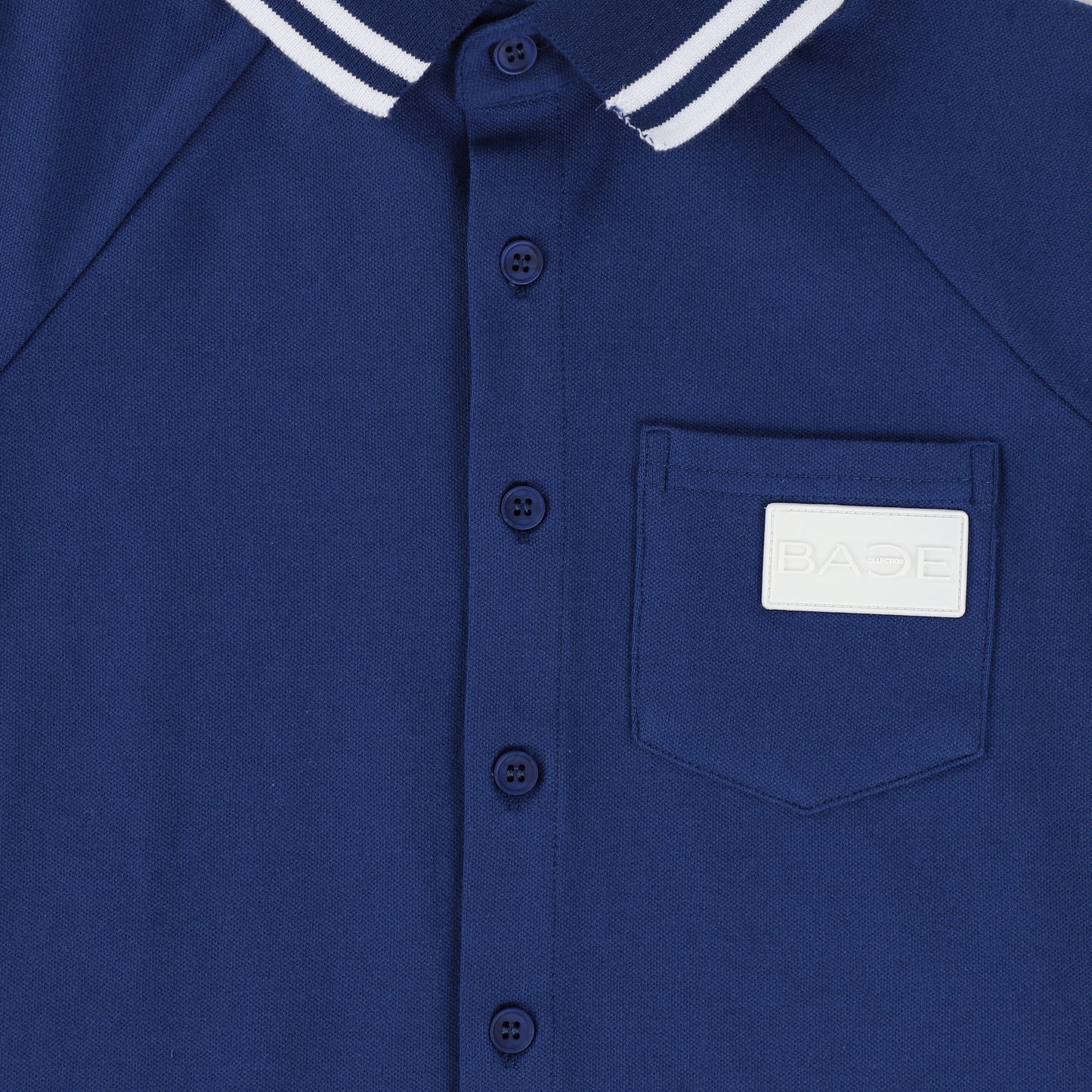 BACE COLLECTION BLUE PIQUE BUTTON DOWN TOP [Final Sale]