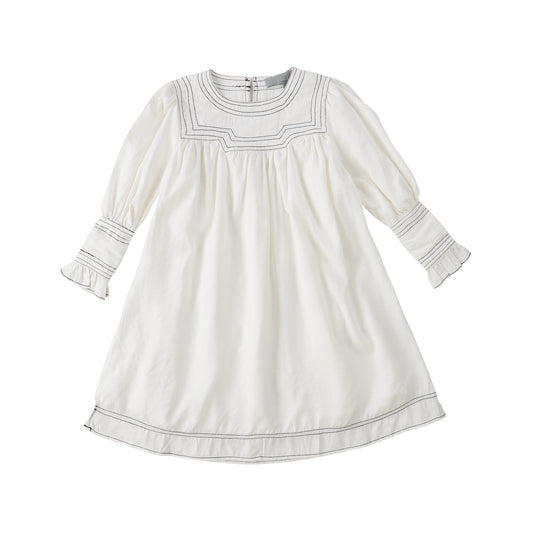 BACE COLLECTION WHITE MUSHROOM TRIM DRESS [Final Sale]