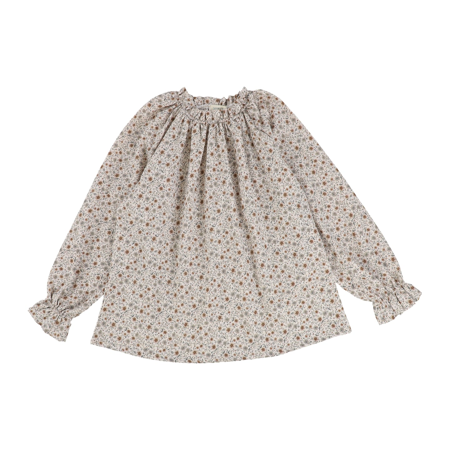 Nueces Taupe Floral Smocked Mockneck Top [Final Sale]