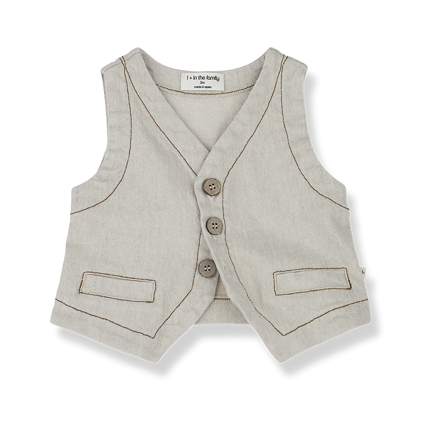 1 + IN THE FAMILY BEIGE LINEN BROWN STITCH POCKET VEST [Final Sale]