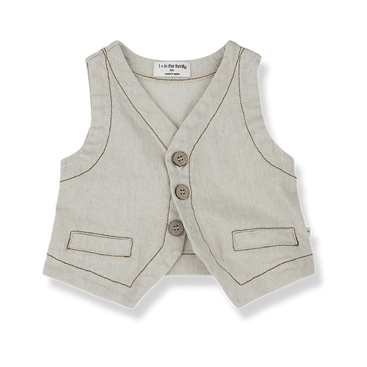 1 + IN THE FAMILY BEIGE LINEN BROWN STITCH POCKET VEST [Final Sale]