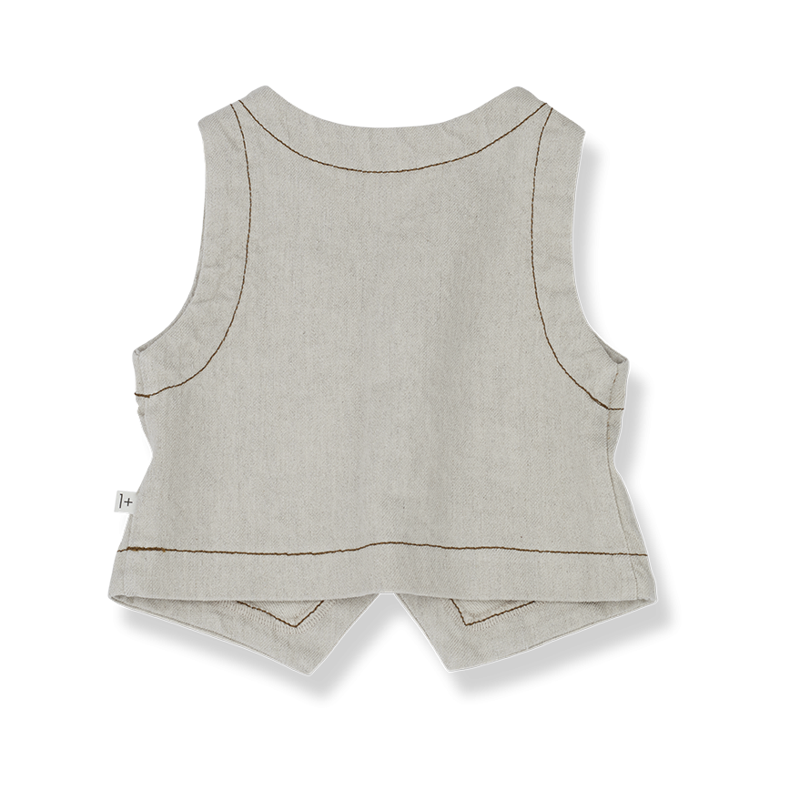 1 + IN THE FAMILY BEIGE LINEN BROWN STITCH POCKET VEST [Final Sale]