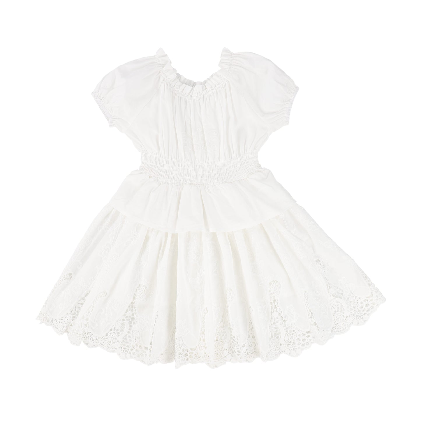 ERMANO SCERVINO IVORY LACE DETAIL SMOCKED LAYERED DRESS [Final Sale]