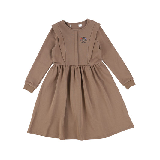 Bamboo Walnut Embroidered Crest Sweater Dress [Final Sale]