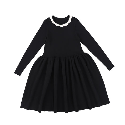 Bamboo Black Knit Scallop Collared Dress [Final Sale]